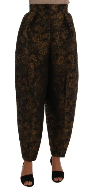 Brown Viscose Gold Floral Pattern Pants