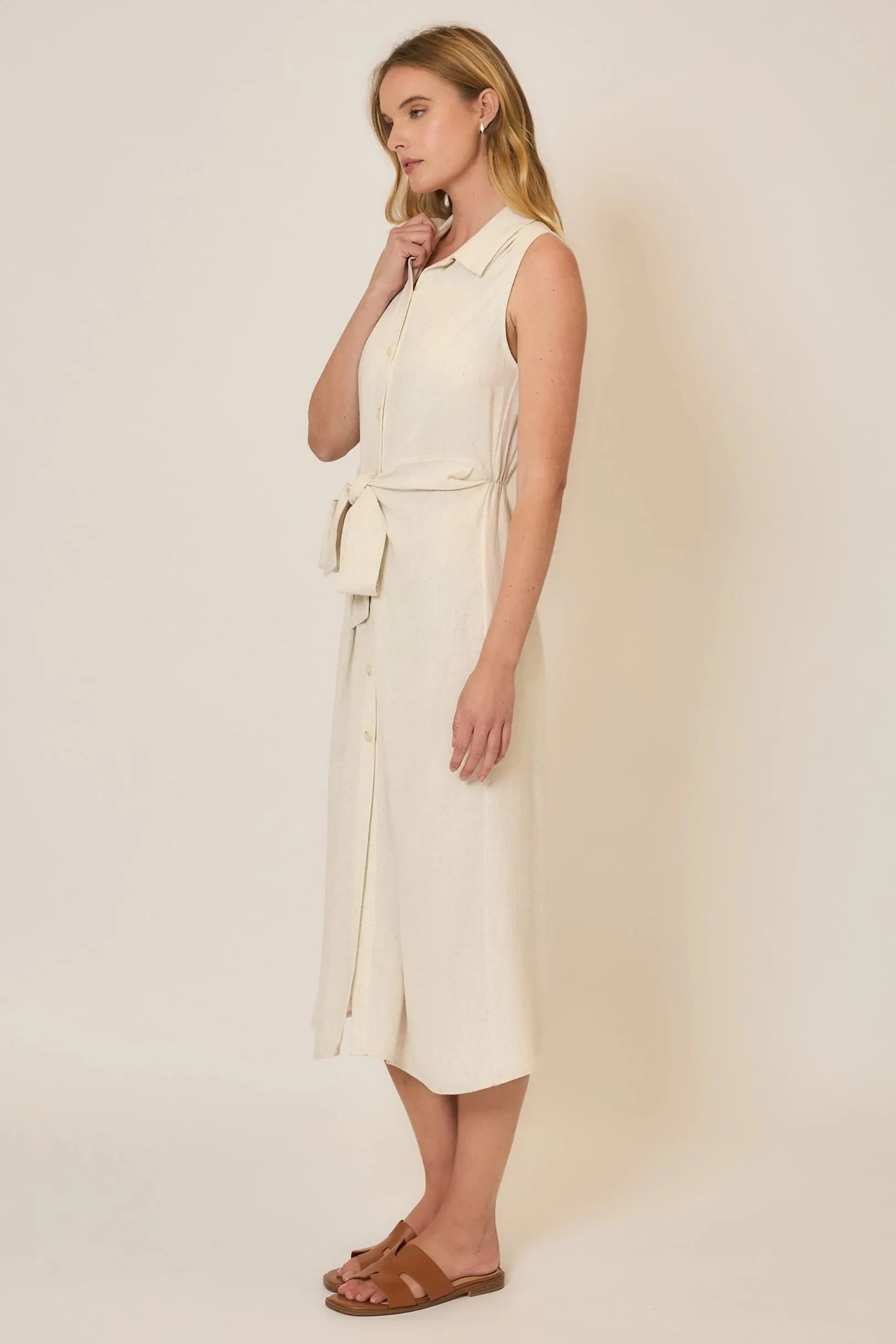 Button Up Midi Dress with Tie Belt