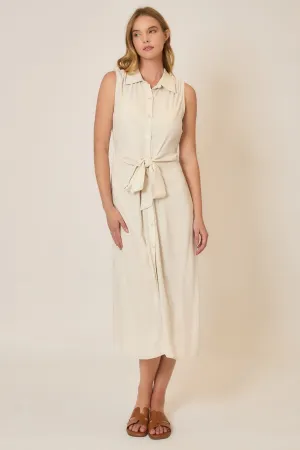 Button Up Midi Dress with Tie Belt