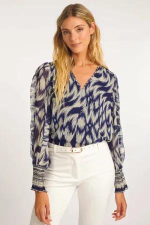 Caballero Long Sleeve Flora Top in Blue Katsuri