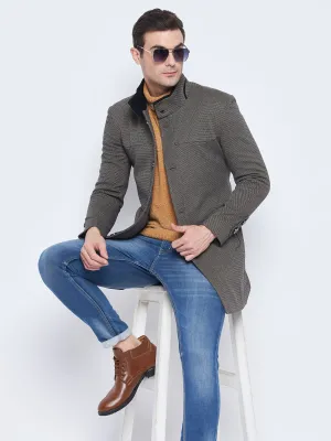 Camla Barcelona Stand Collar Chequered Black Woolen Coat
