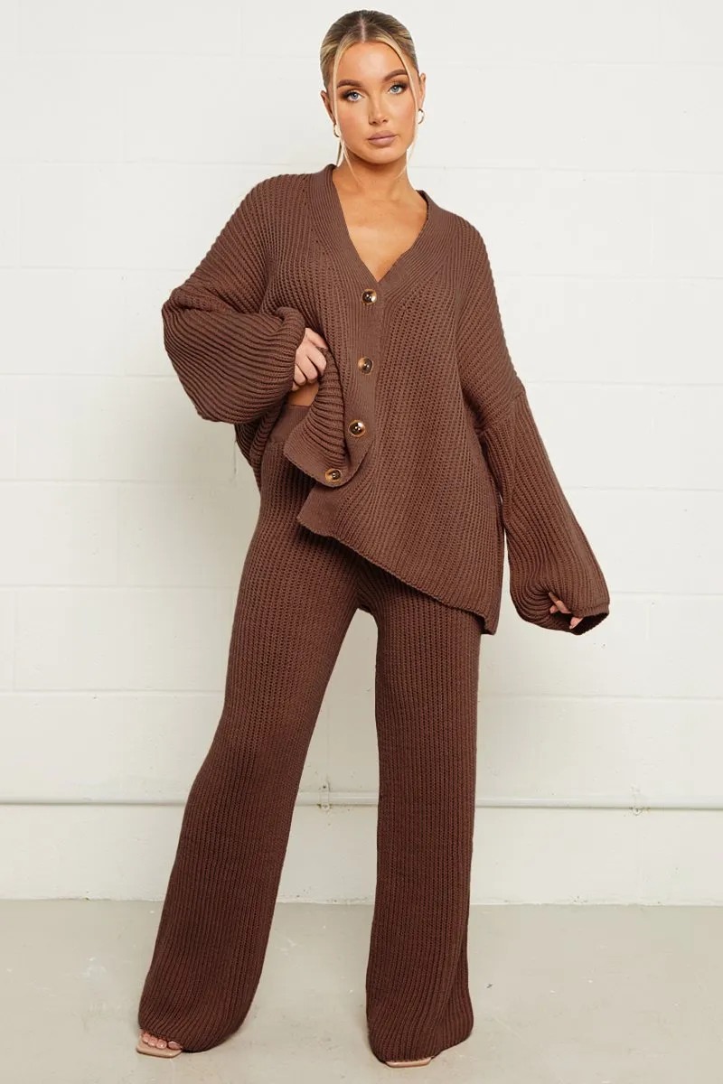 Casual Knit V Neck Cardigan & Loose Trousers Co-ord