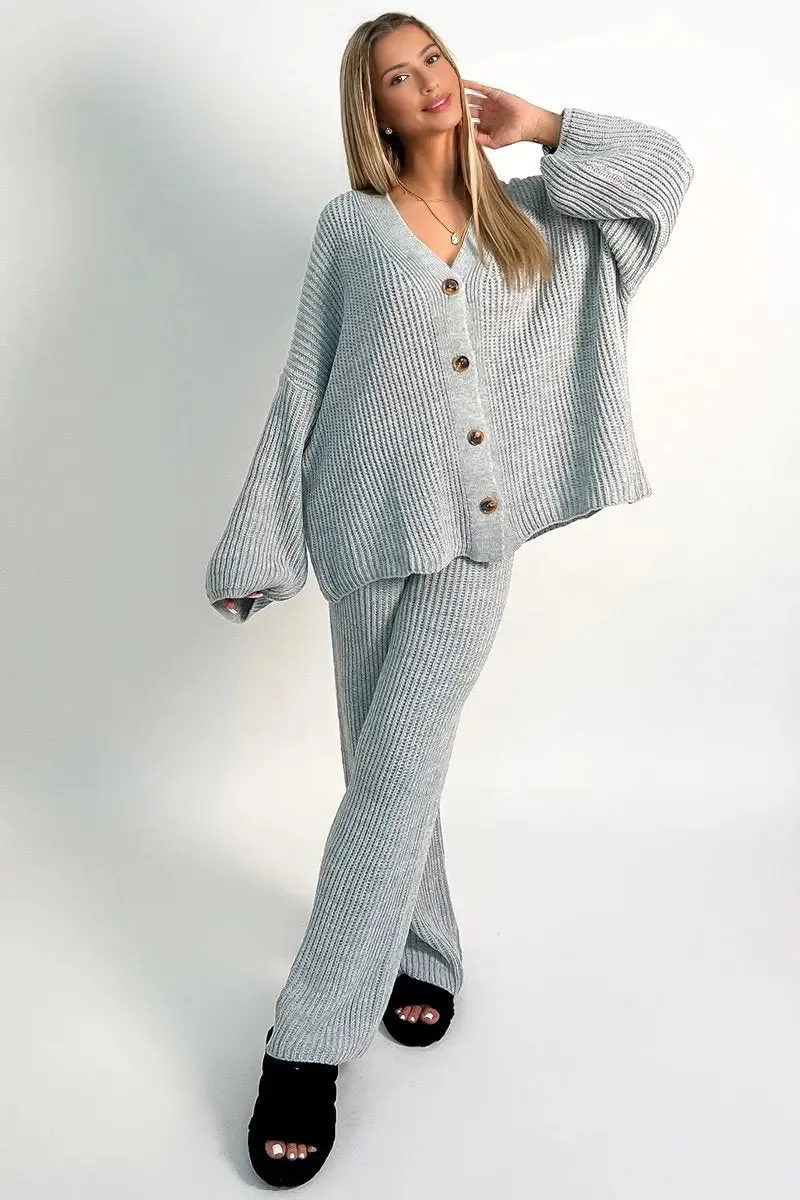 Casual Knit V Neck Cardigan & Loose Trousers Co-ord
