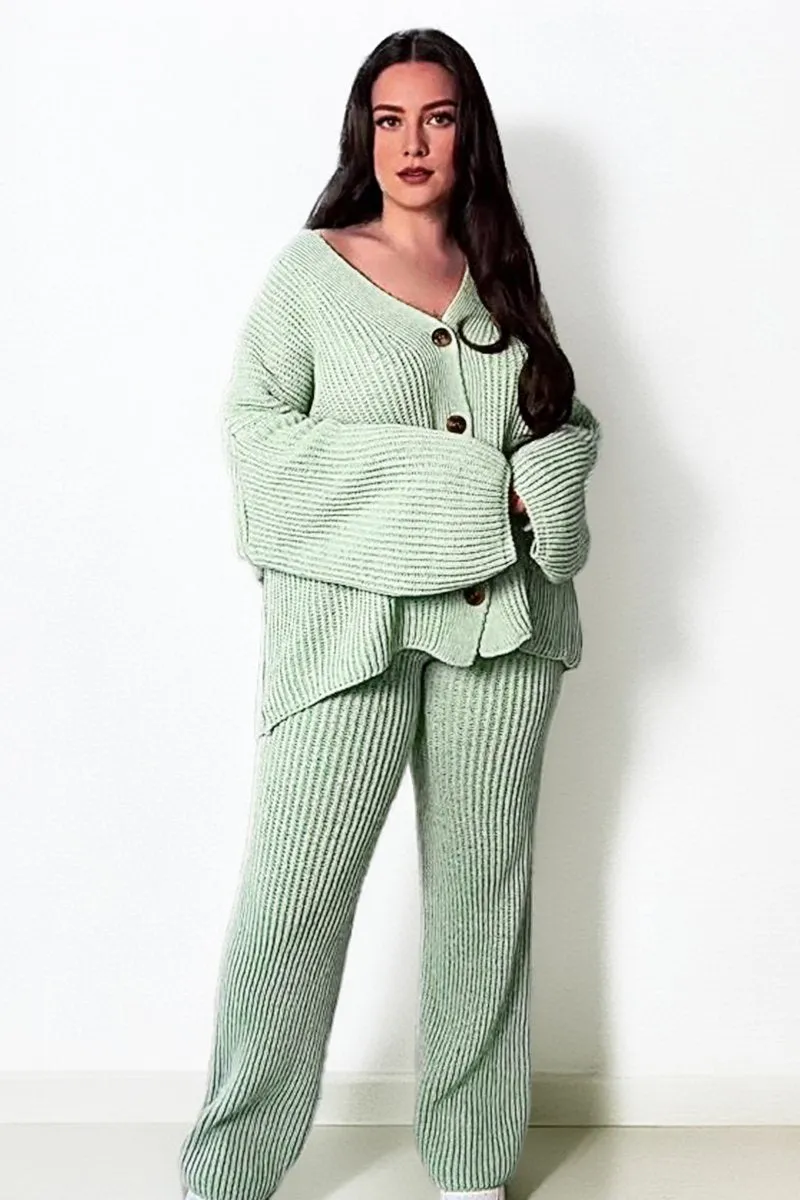 Casual Knit V Neck Cardigan & Loose Trousers Co-ord
