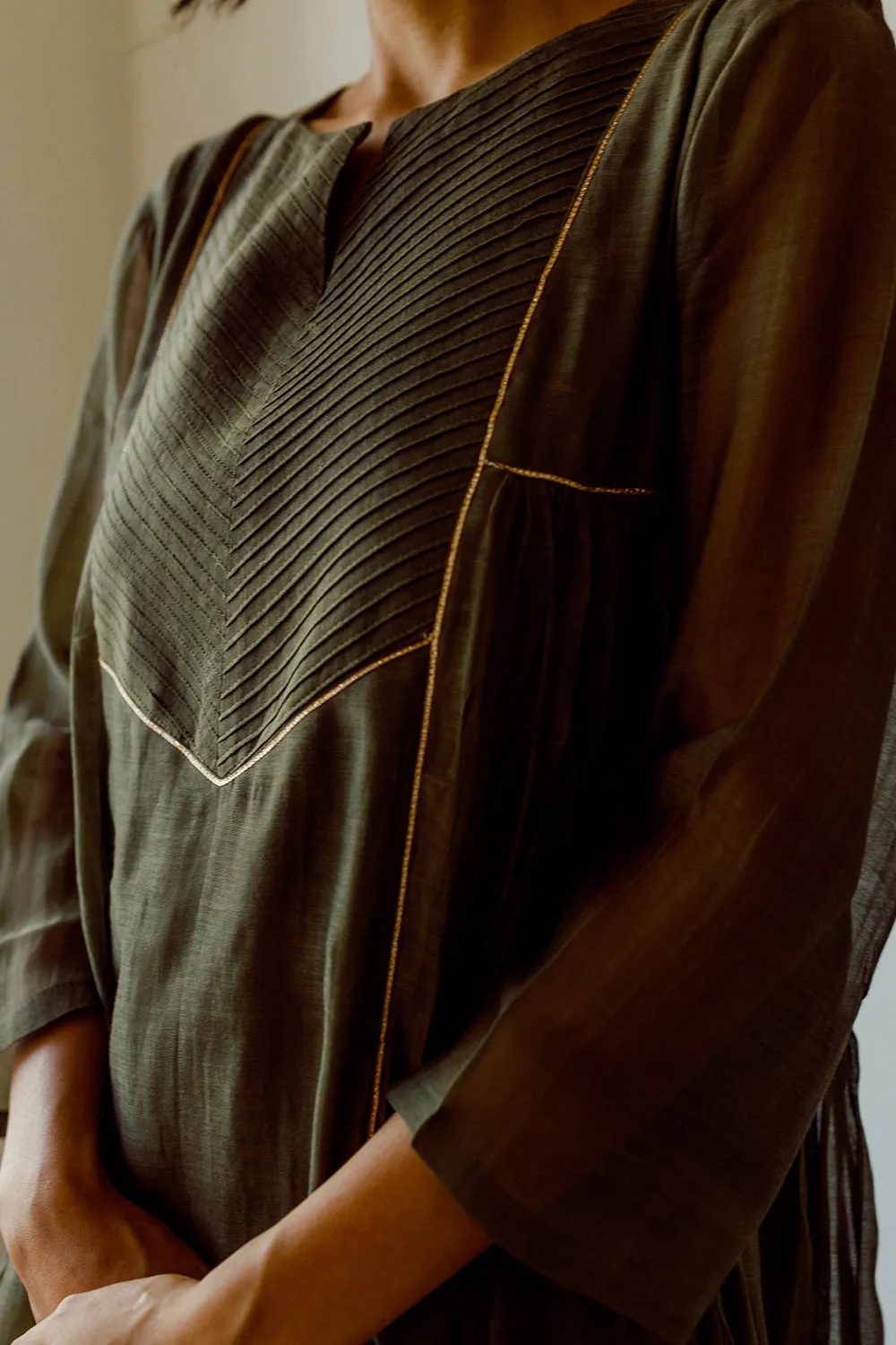Chanderi Kurta Set In Clover Green