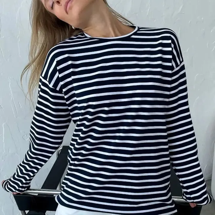 Charlotte Black/White Striped Long Sleeve Top