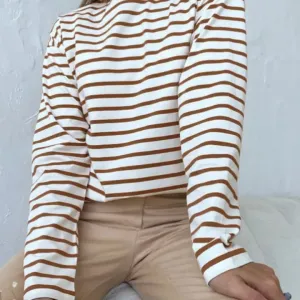 Charlotte Coffee/White Striped Long Sleeve Top
