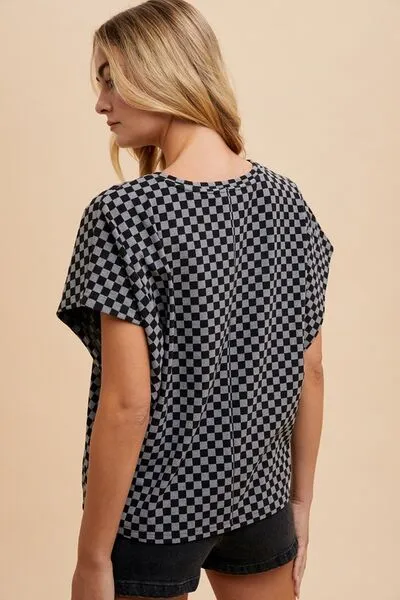 Check Your Vibe Black Checkered Top