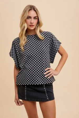 Check Your Vibe Black Checkered Top