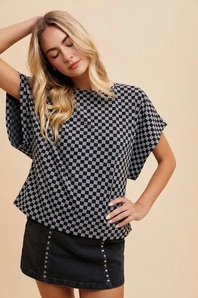 Check Your Vibe Black Checkered Top