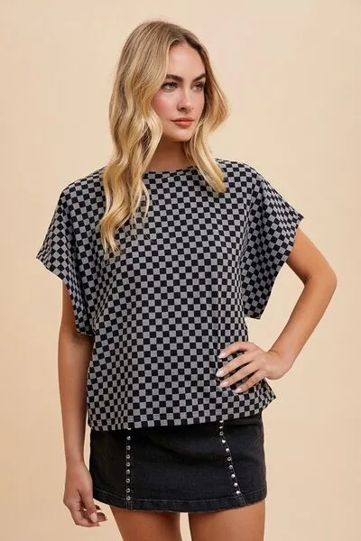 Check Your Vibe Black Checkered Top