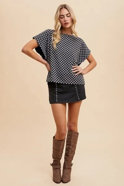 Check Your Vibe Black Checkered Top
