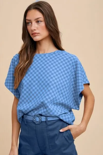 Check Your Vibe Blue Checkered Top