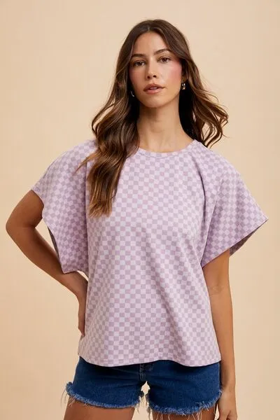 Check Your Vibe Lavender Checkered Top
