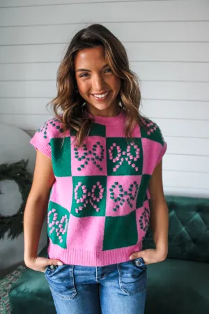 Checkered Bow Sweater • Pink/Green