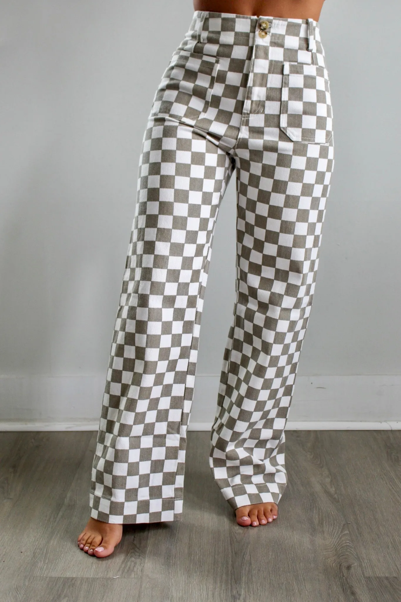 Checkered Cutie Wide Leg • Taupe