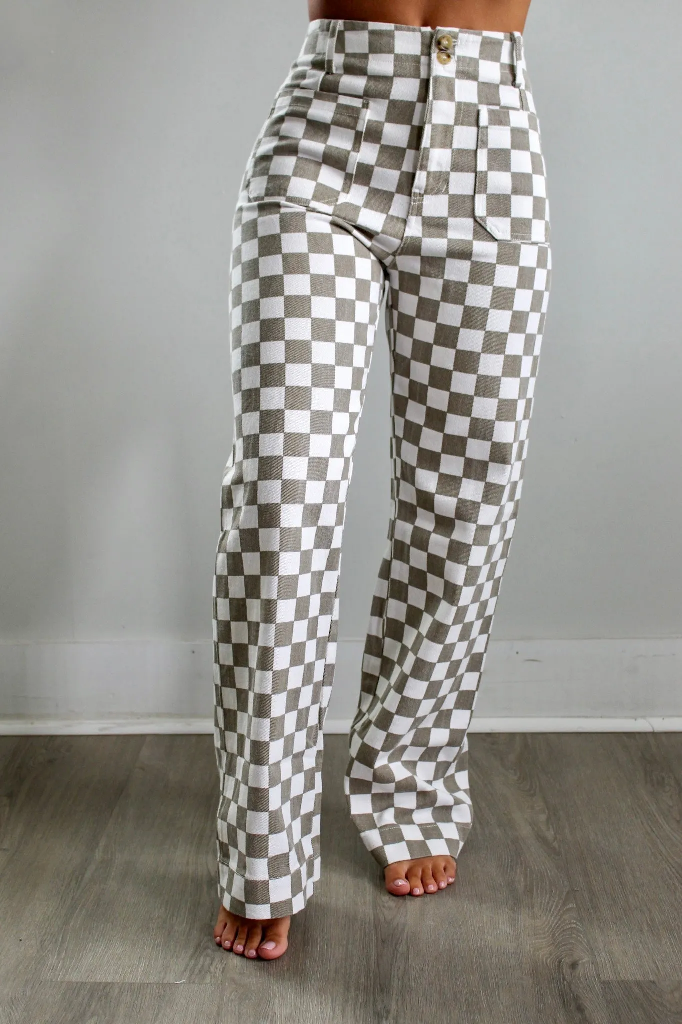 Checkered Cutie Wide Leg • Taupe