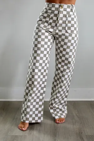 Checkered Cutie Wide Leg • Taupe
