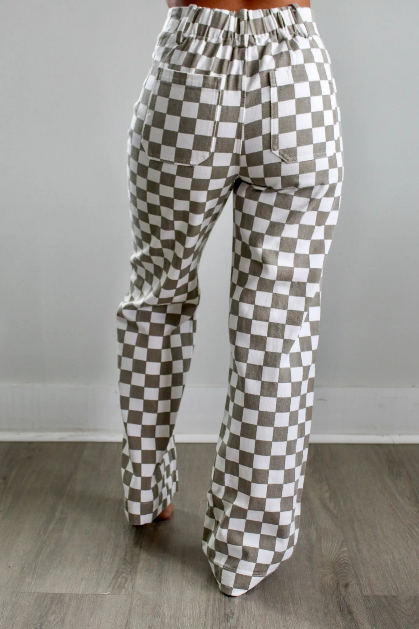 Checkered Cutie Wide Leg • Taupe