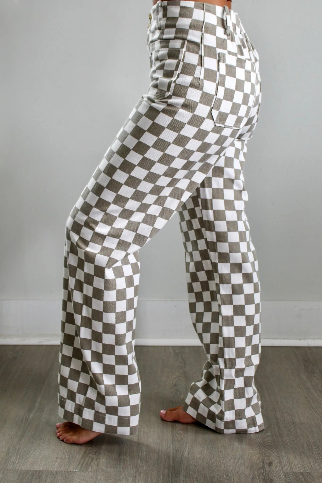 Checkered Cutie Wide Leg • Taupe