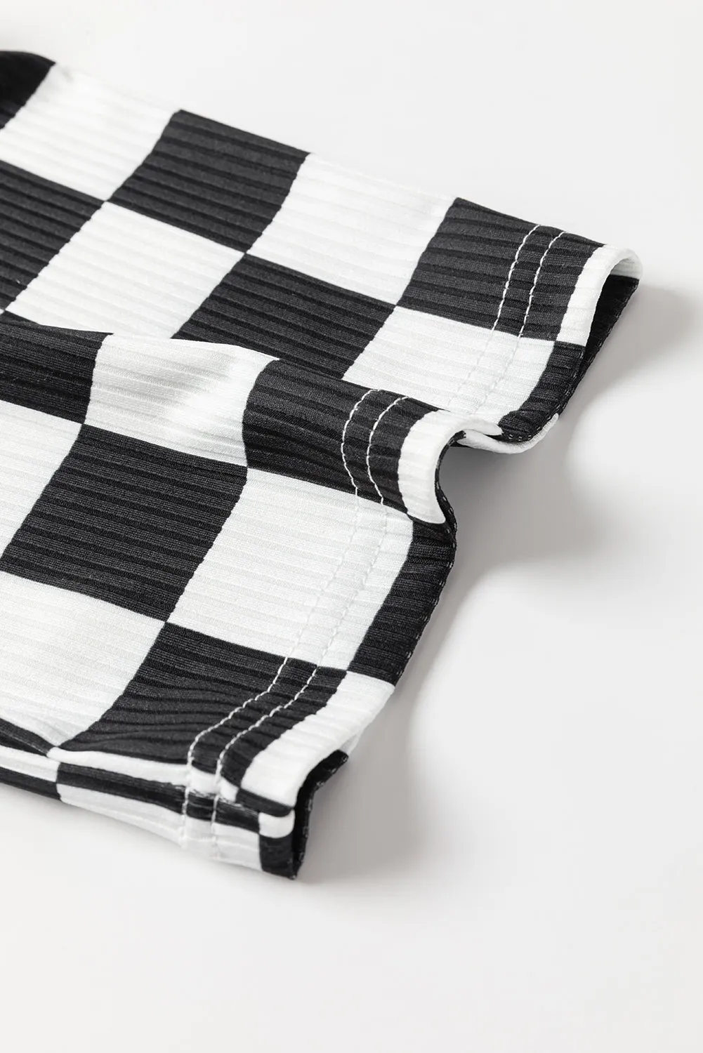 Checkered Half Sleeve Top and Flared Crop Pants Set