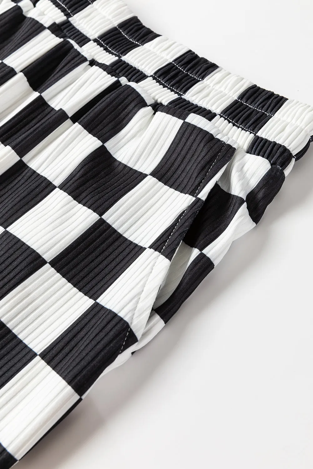 Checkered Half Sleeve Top and Flared Crop Pants Set