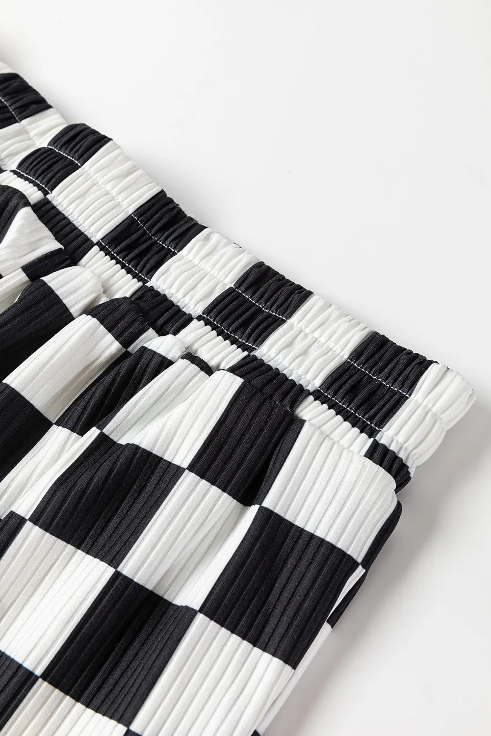 Checkered Half Sleeve Top and Flared Crop Pants Set