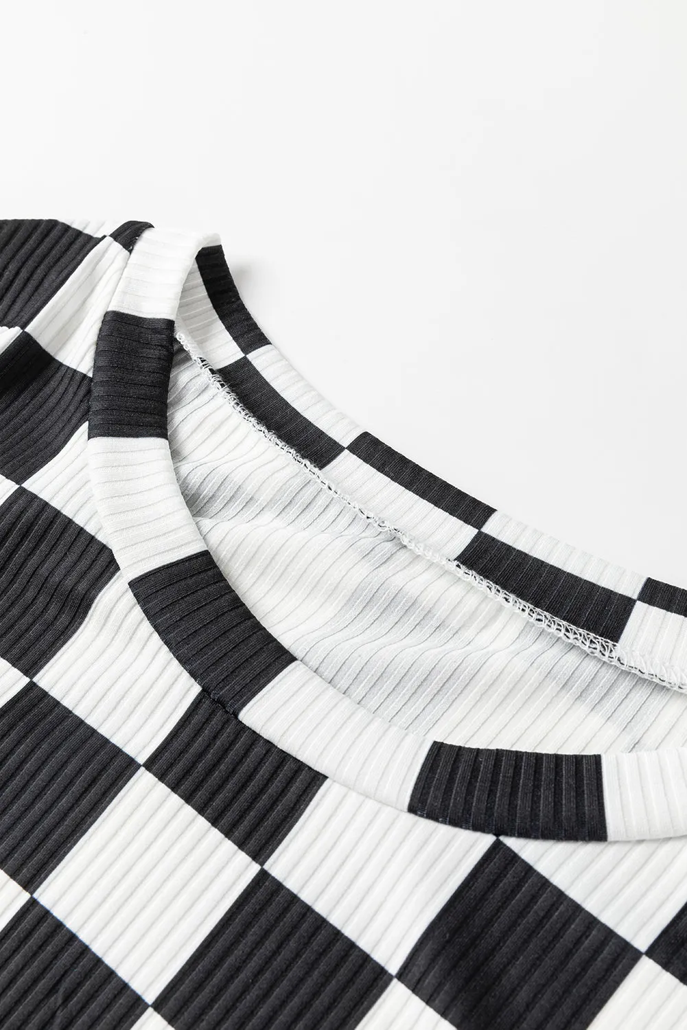 Checkered Half Sleeve Top and Flared Crop Pants Set