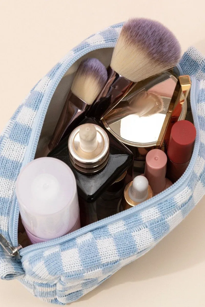 Checkered Knitted Cosmetic Pouch