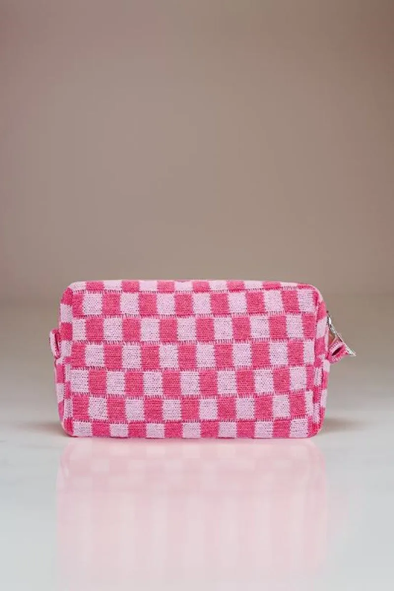 Checkered Knitted Cosmetic Pouch