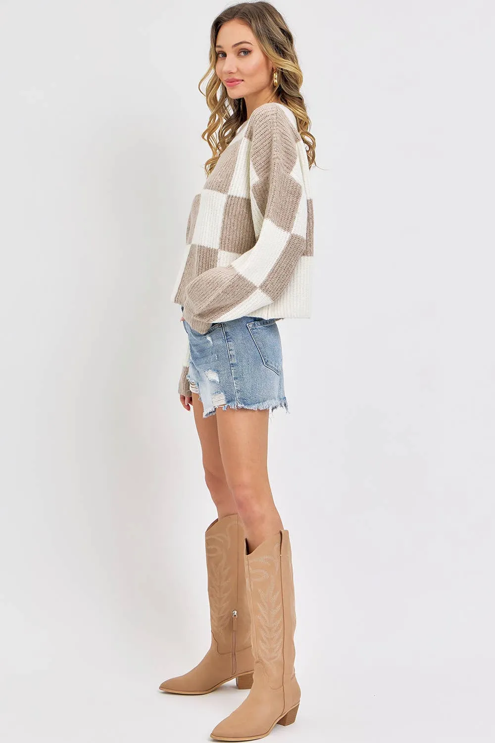 Checkered Mocha Sweater