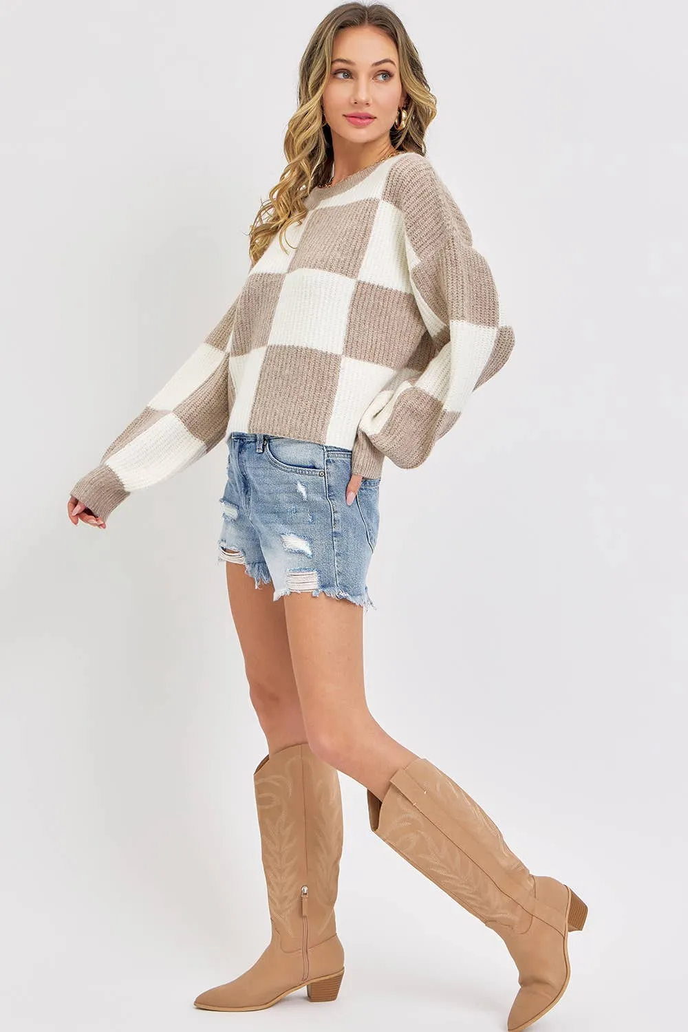 Checkered Mocha Sweater