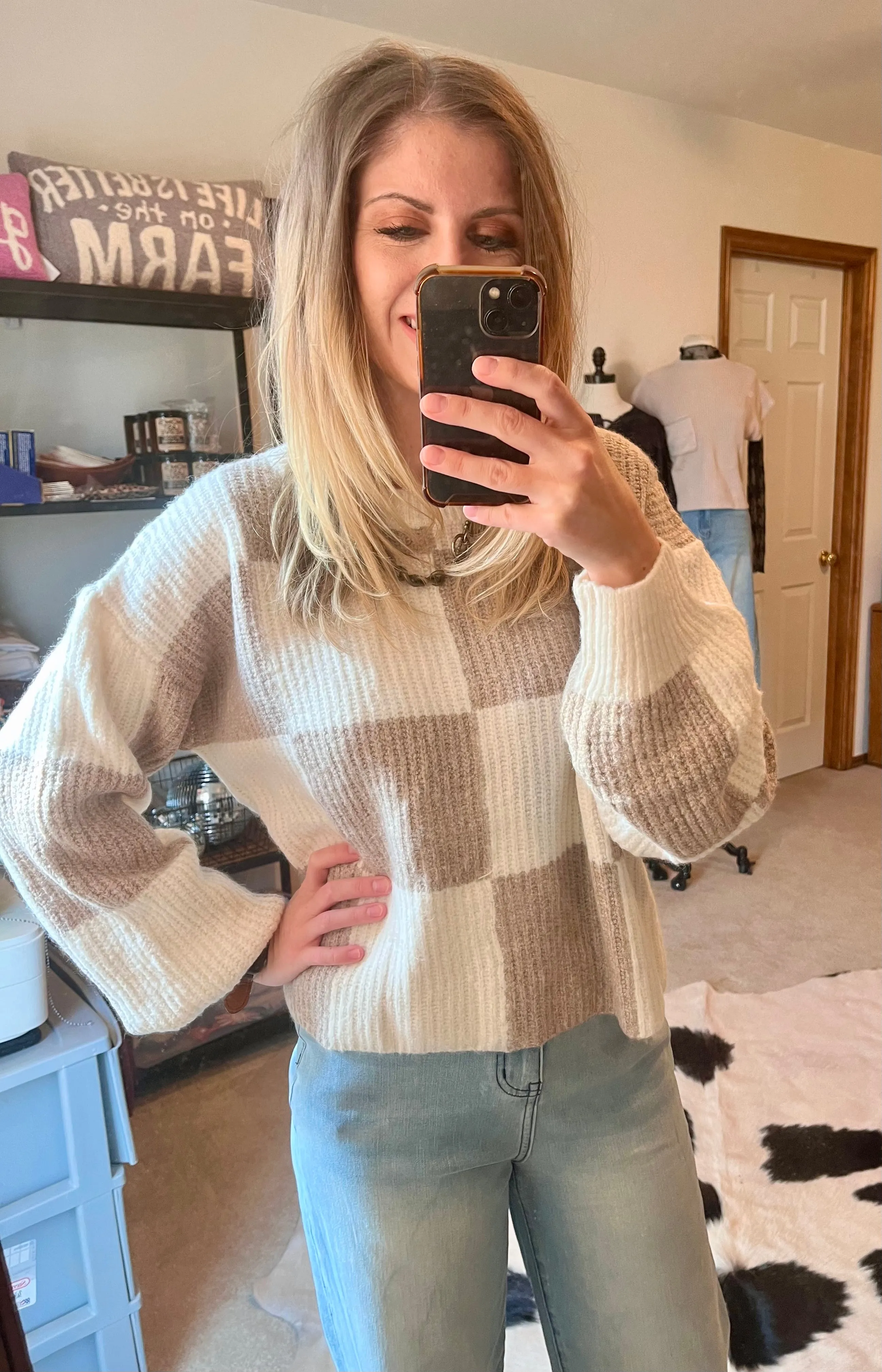 Checkered Mocha Sweater