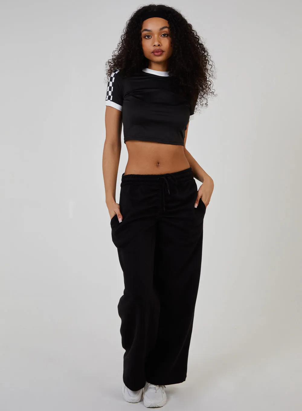 Checkered Sleeve Cropped T-Shirt