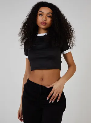 Checkered Sleeve Cropped T-Shirt