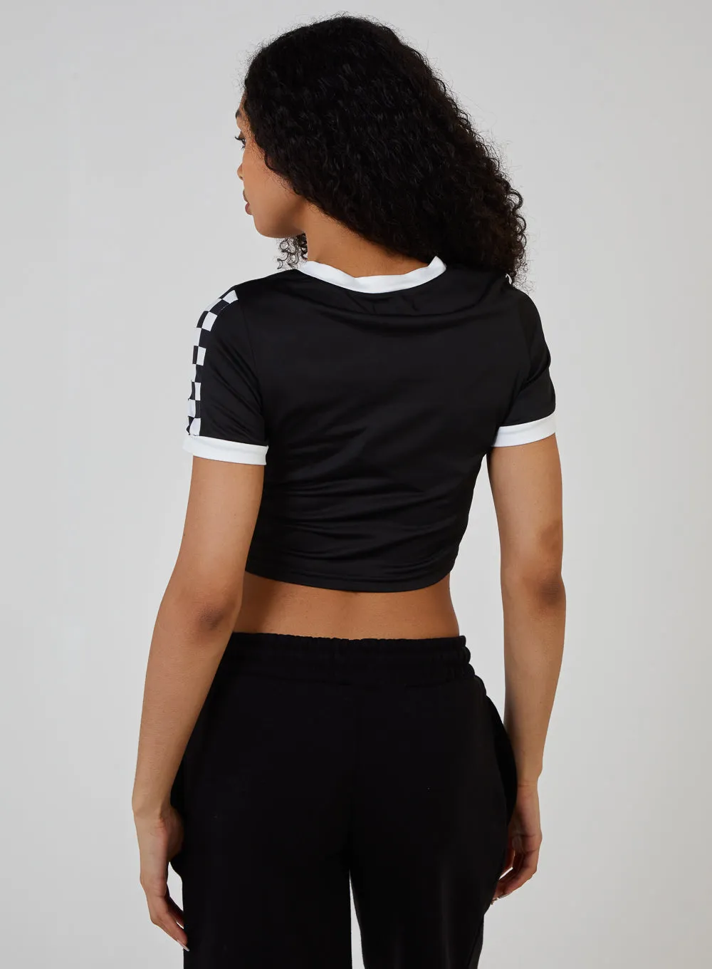 Checkered Sleeve Cropped T-Shirt