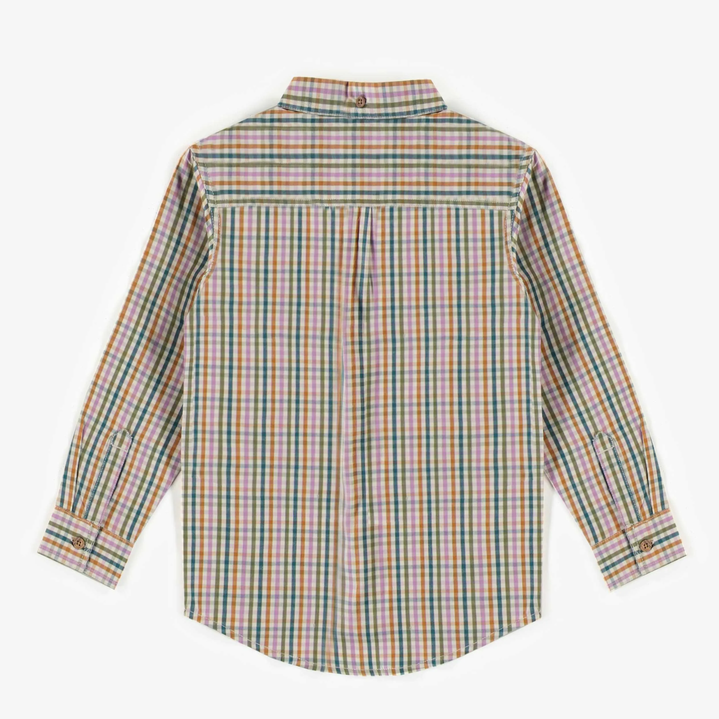 Chemise à carreaux verte en popeline peau de pêche, enfant || Green peach skin poplin checkered shirt, child