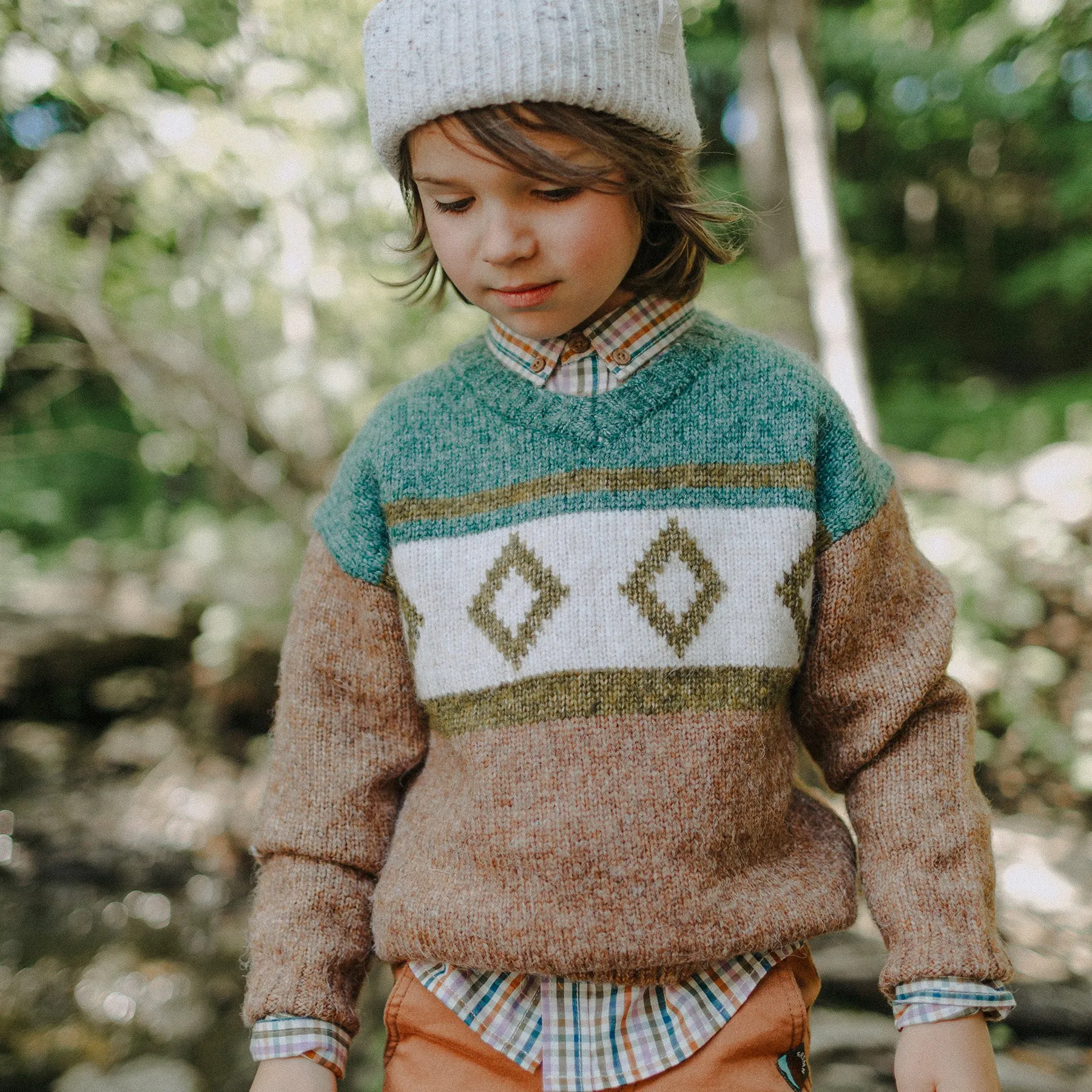 Chemise à carreaux verte en popeline peau de pêche, enfant || Green peach skin poplin checkered shirt, child