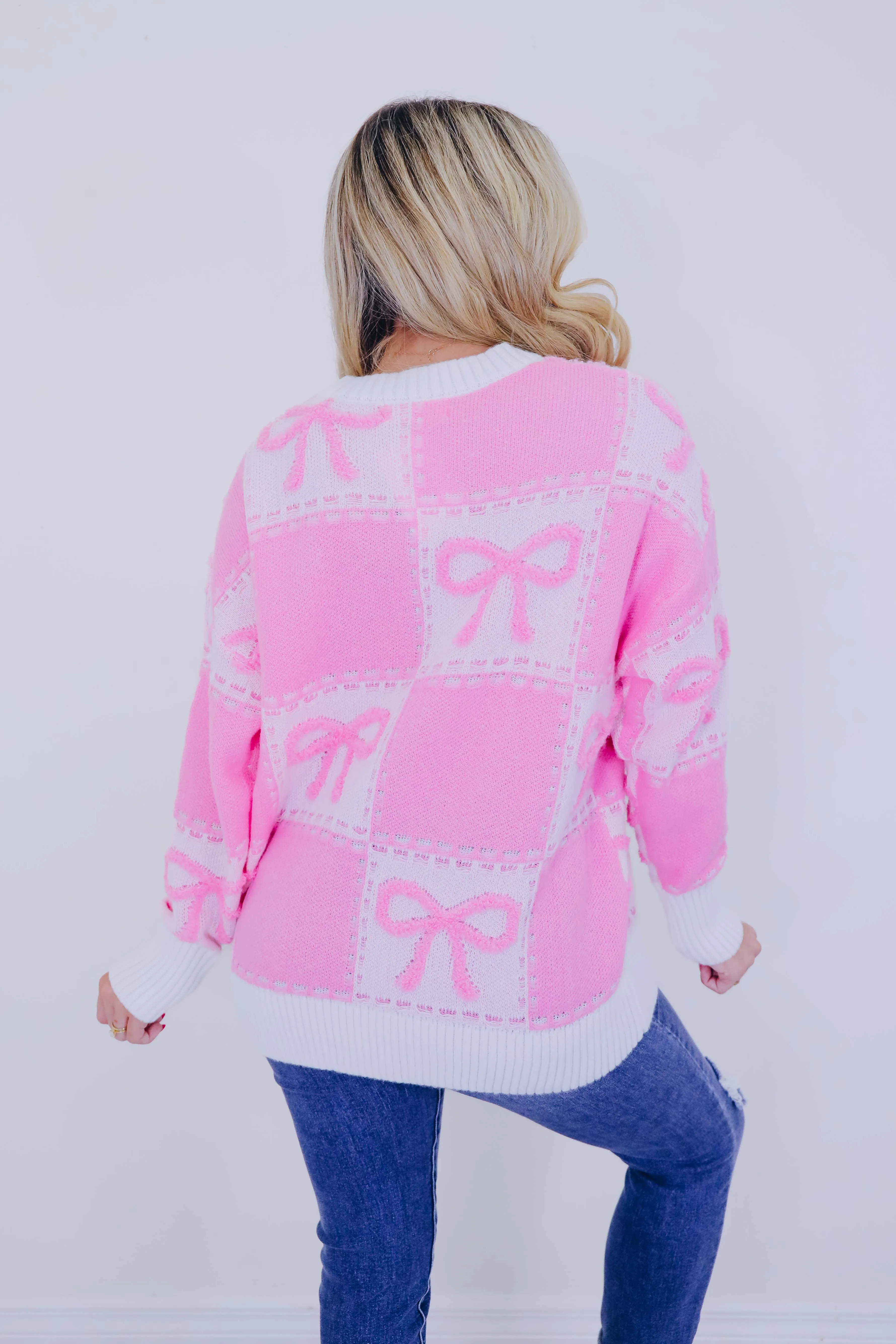 Chesney Checkered Bow Knit Sweater