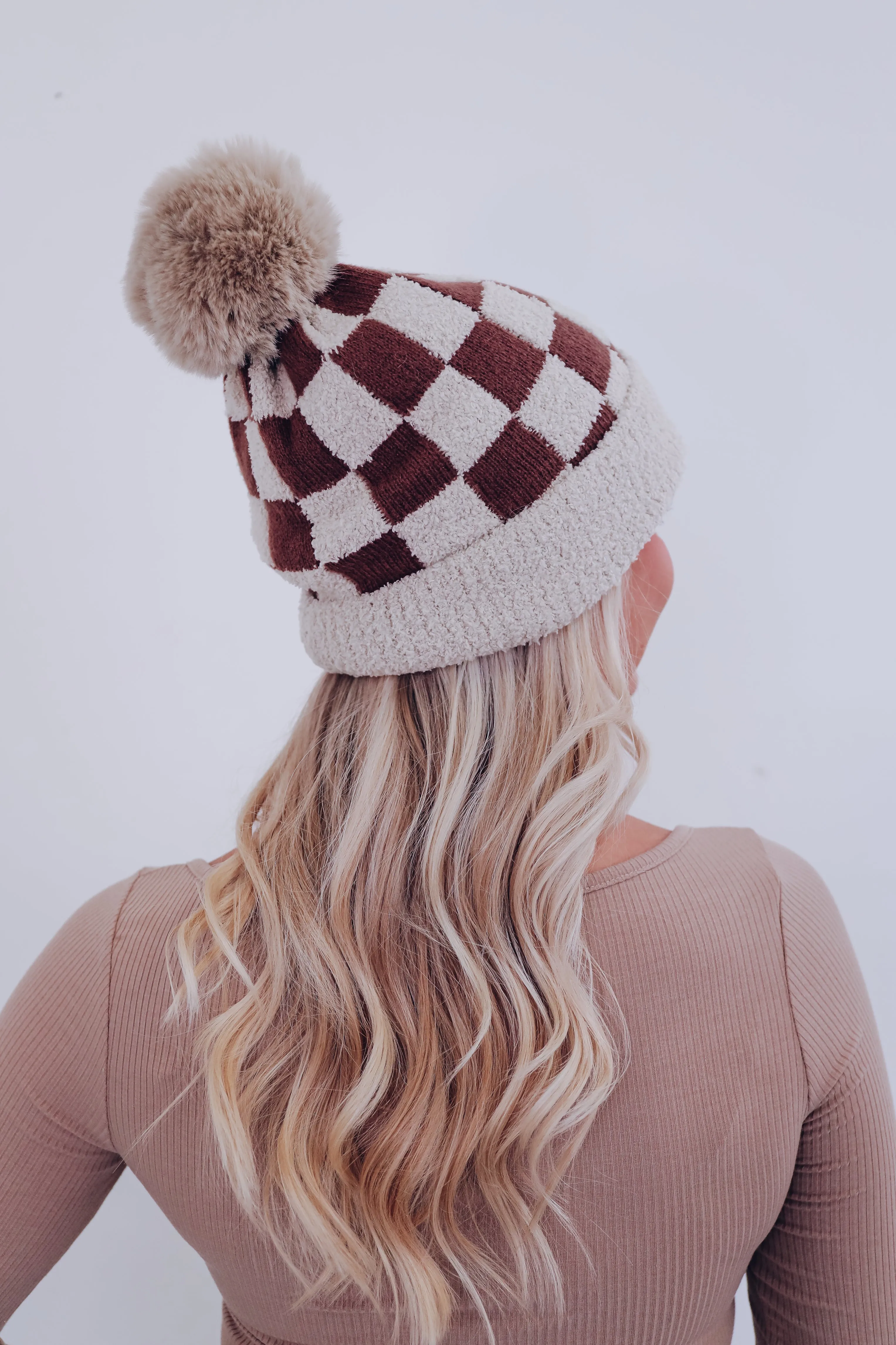 Chillin' Checkered Pom Beanie - Brown