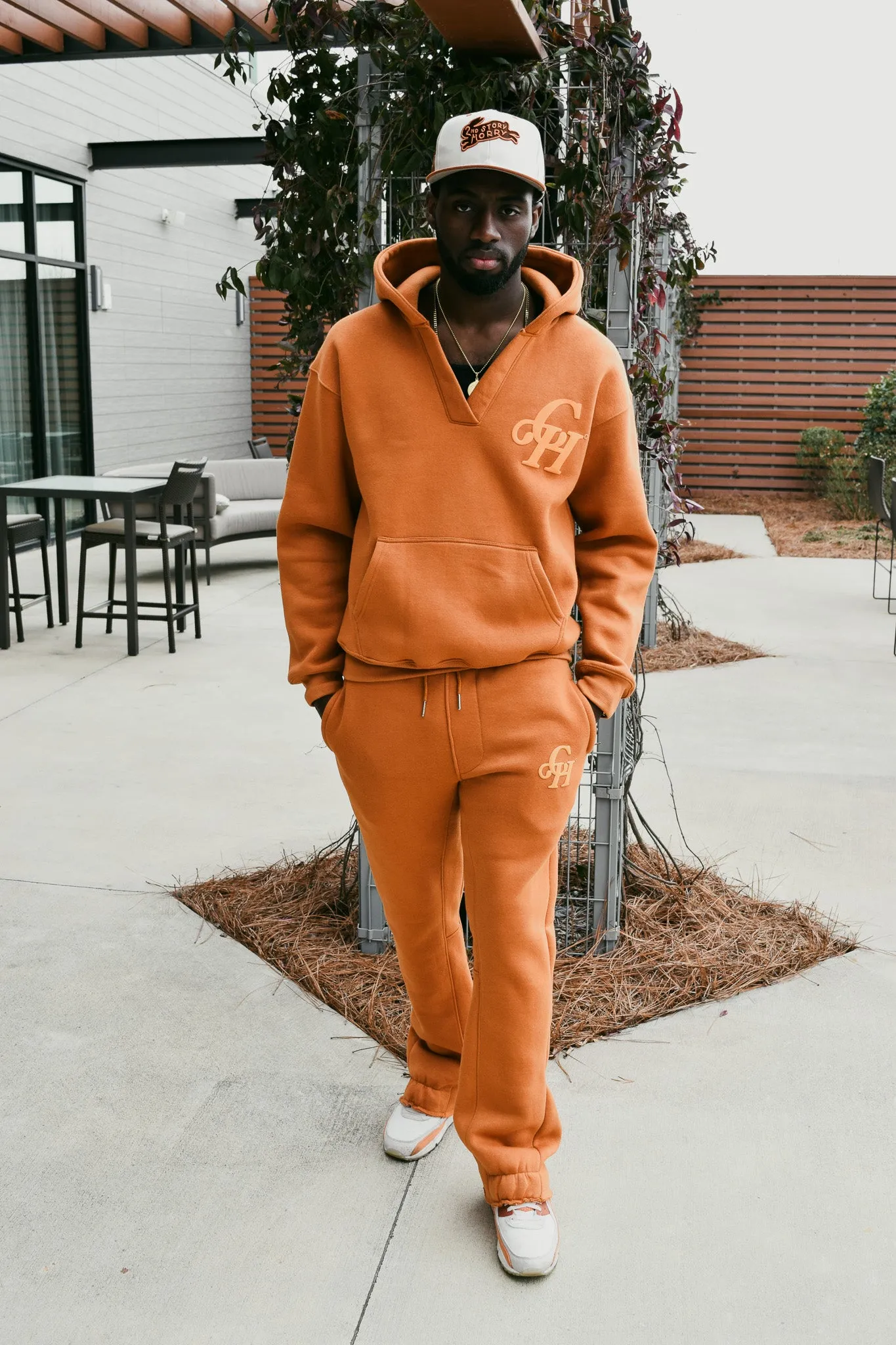 Citizenship V-Neck Flared Sweatsuit Set-Yam