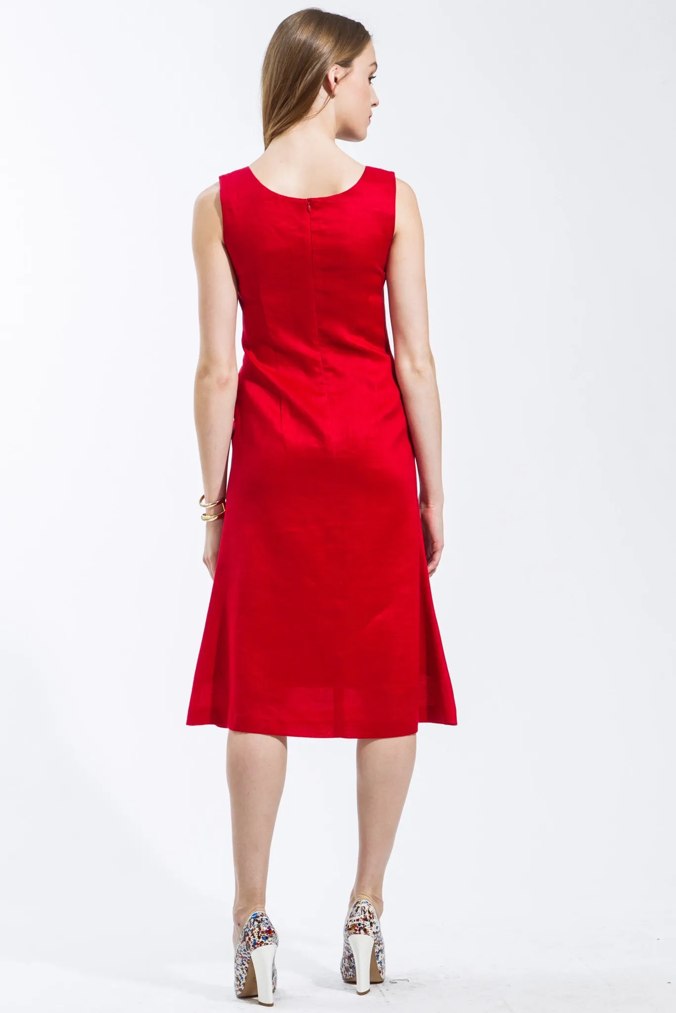 Classic A-Line Sleeveless Dress (White) Style 8088K