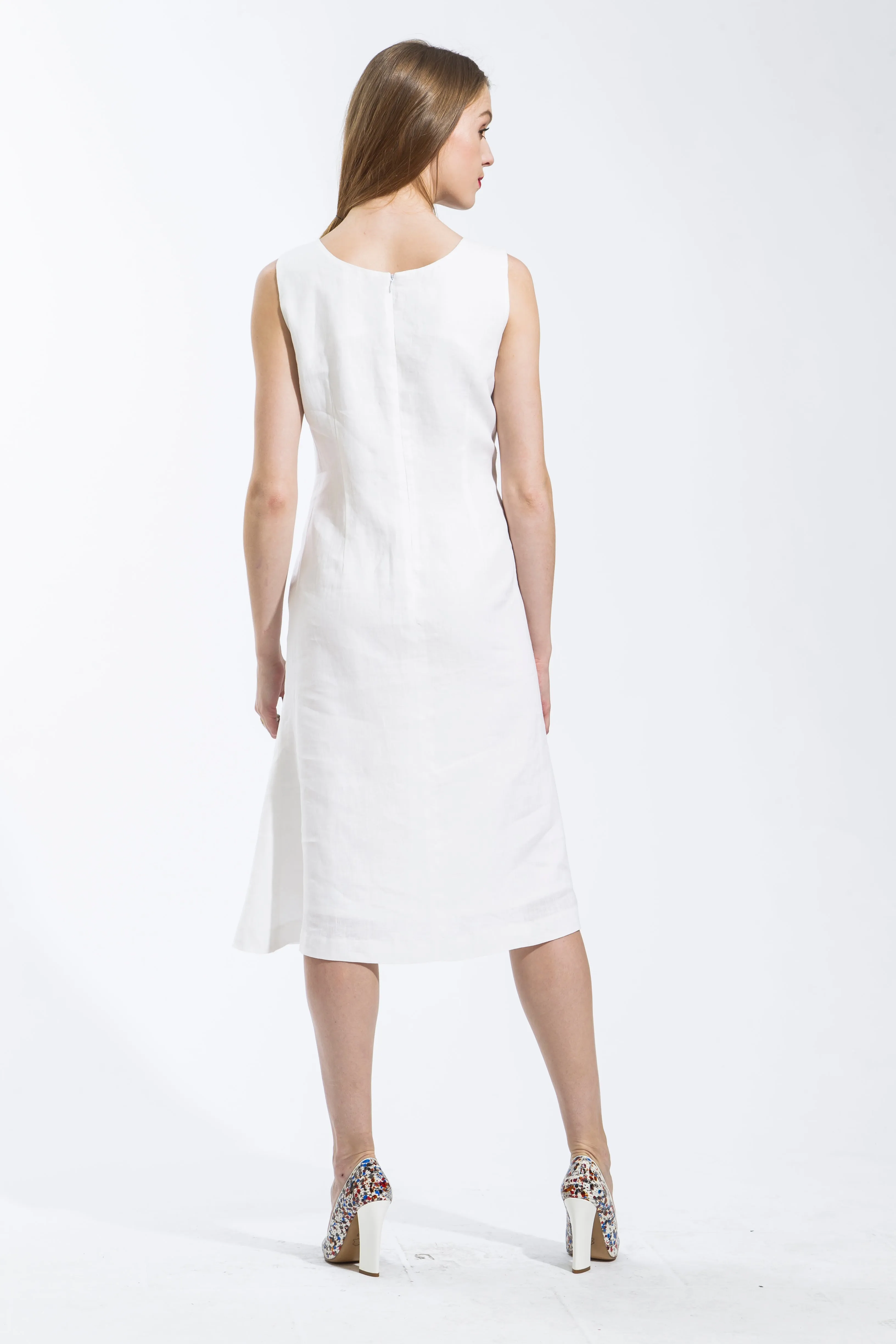 Classic A-Line Sleeveless Dress (White) Style 8088K