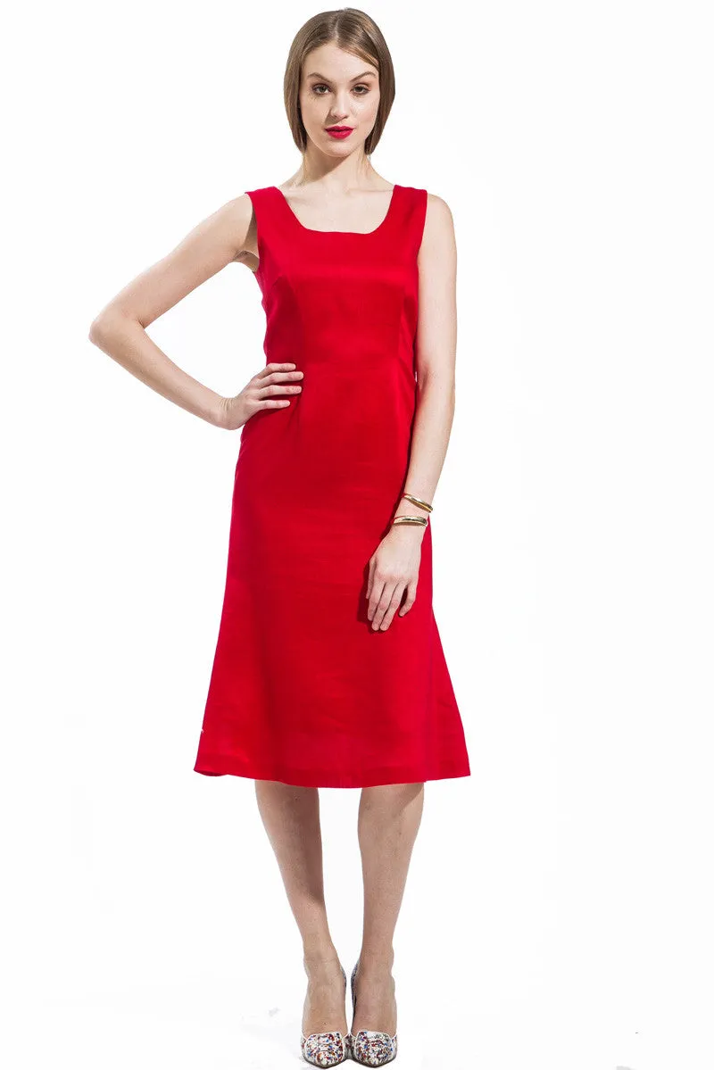 Classic A-Line Sleeveless Dress (White) Style 8088K