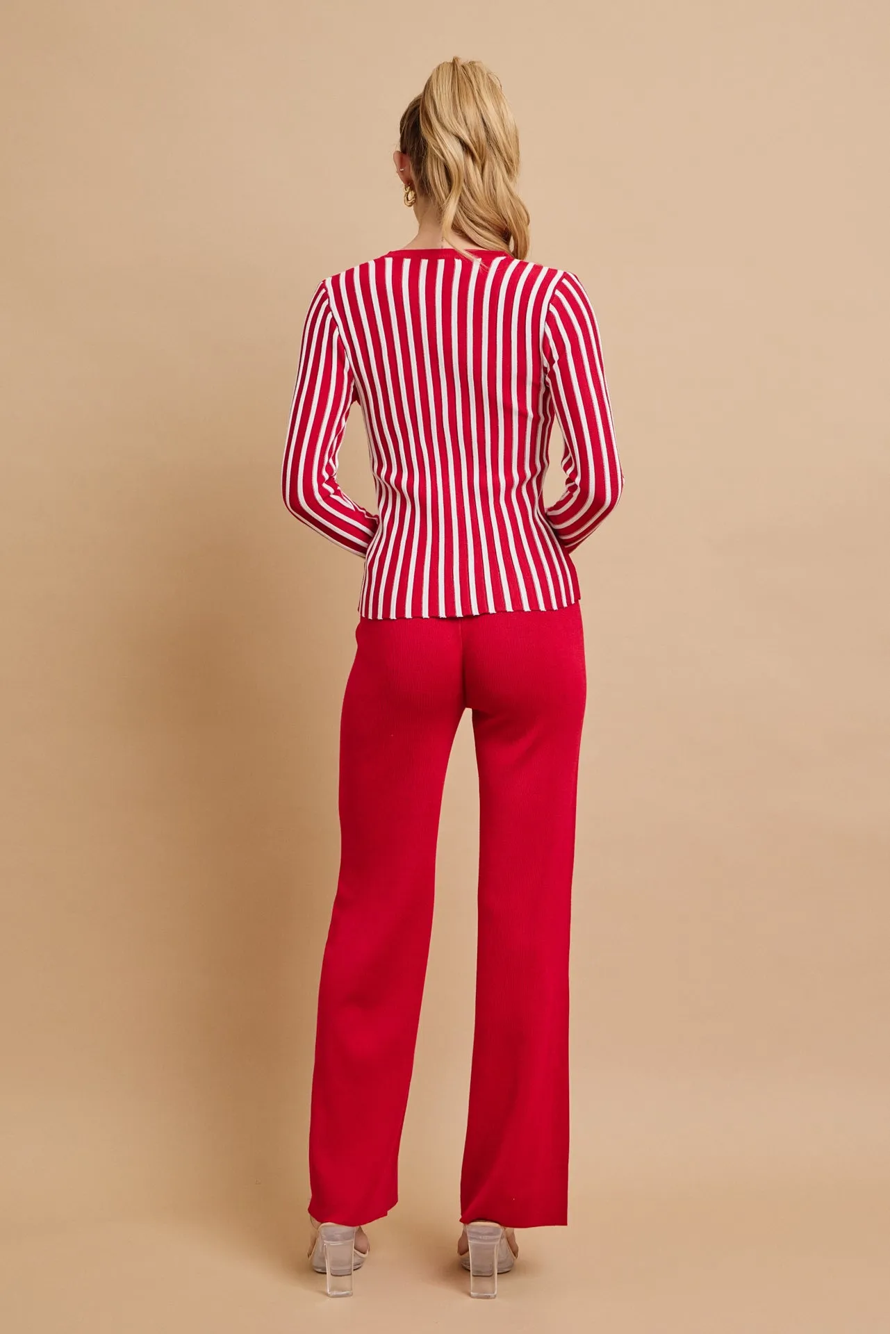 Classic Knit Combo Cardigan And Solid Pants Set