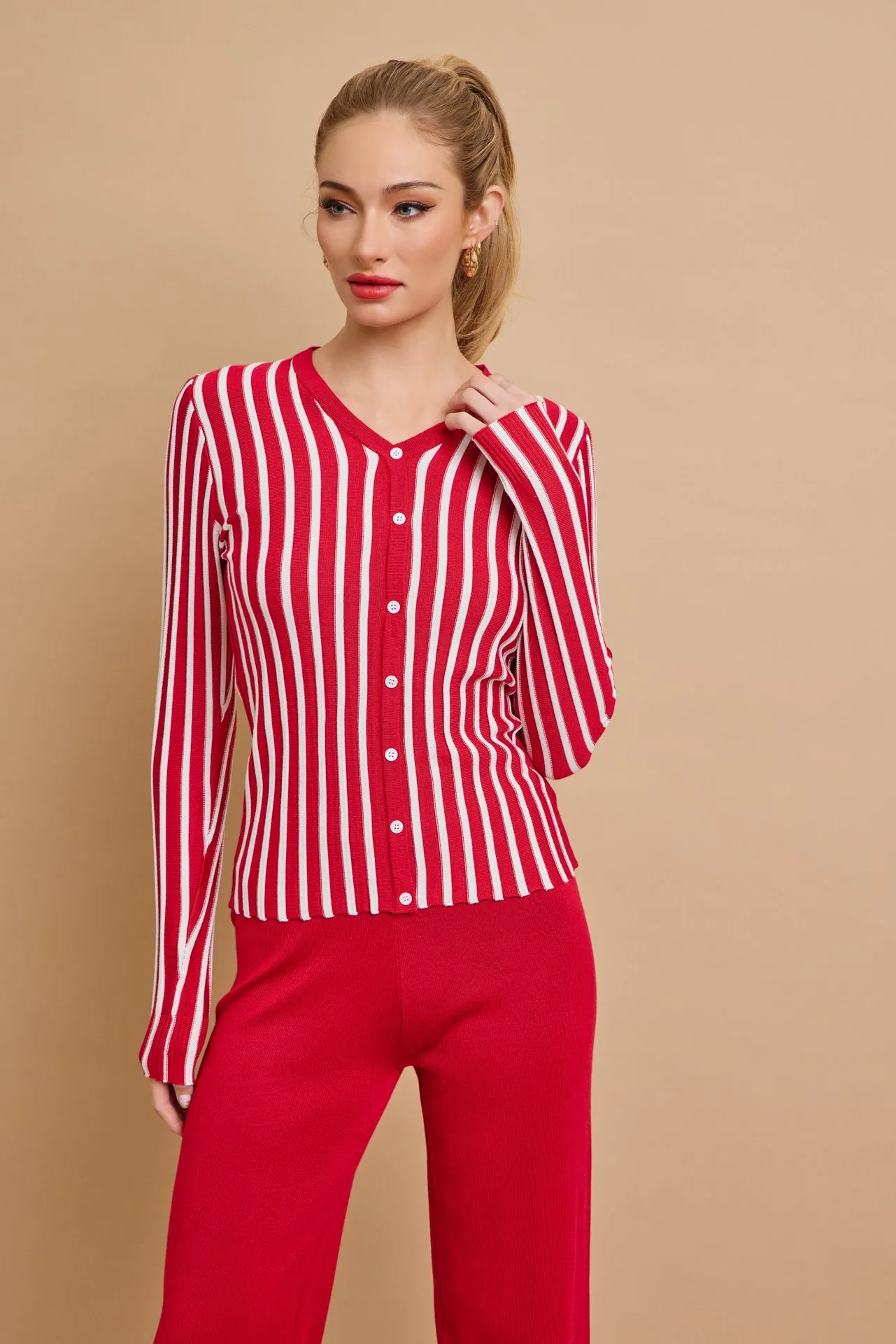 Classic Knit Combo Cardigan And Solid Pants Set