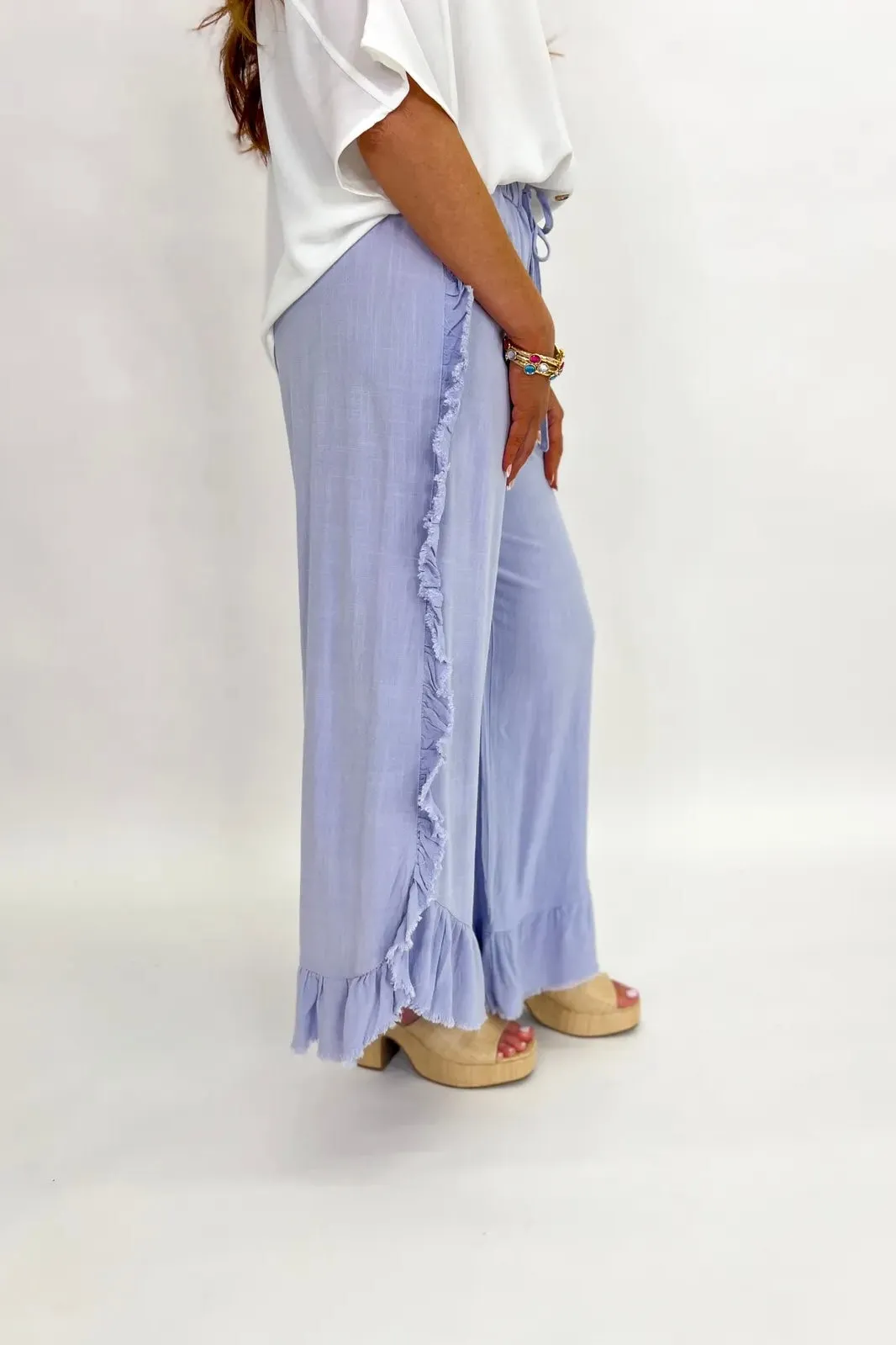 Cloud Blue Mineral Wash Ruffle Pant