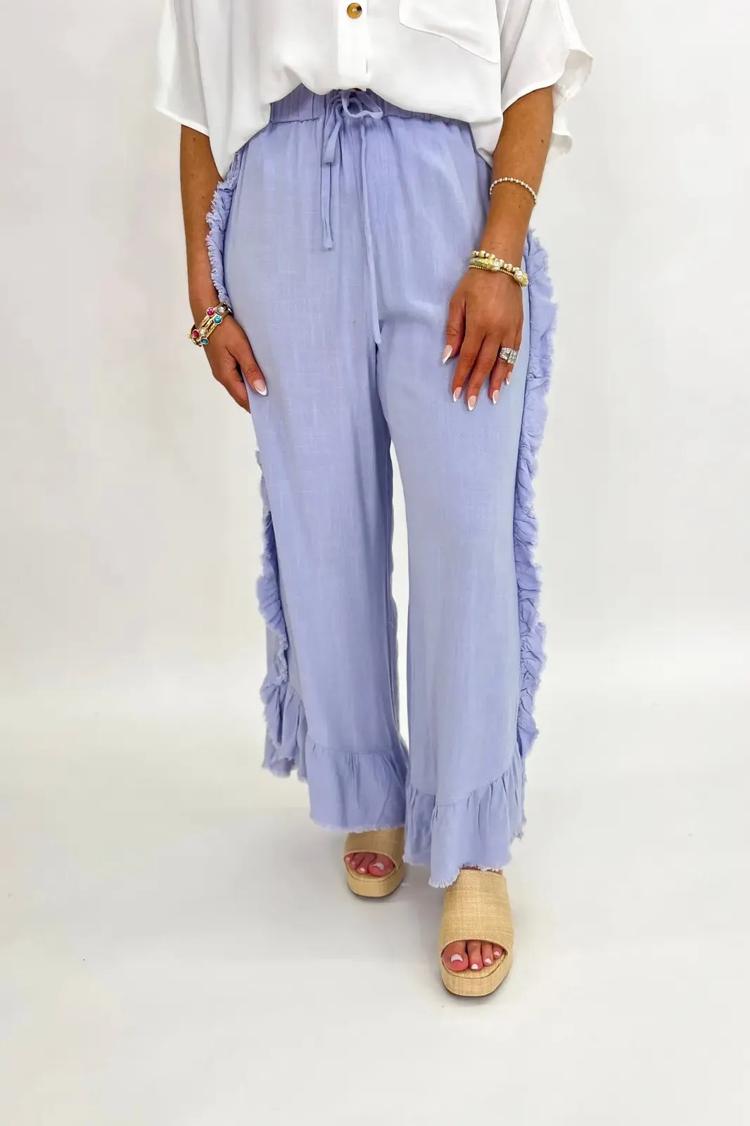 Cloud Blue Mineral Wash Ruffle Pant
