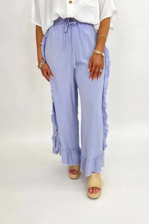Cloud Blue Mineral Wash Ruffle Pant