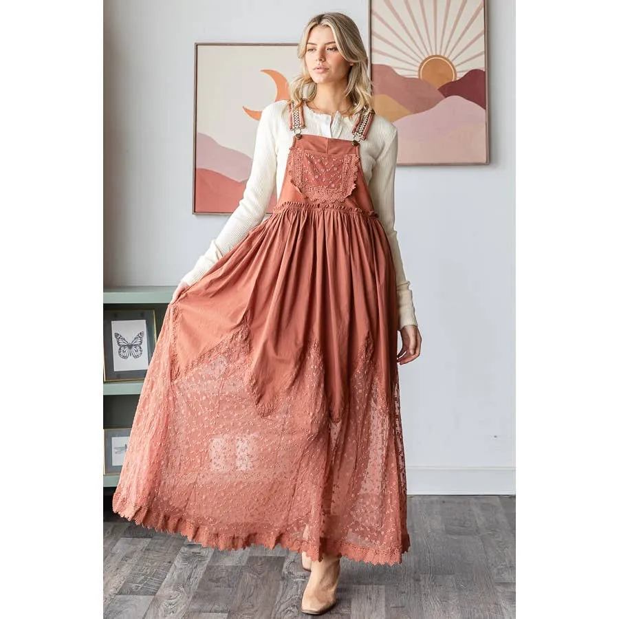 Copper Brown Mineral Washed Sleeveless Lace Pleated Oli Hali Skirtall
